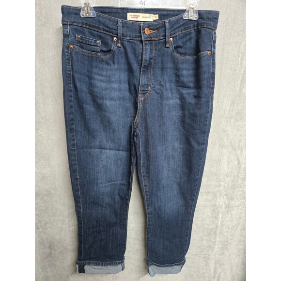 Levi Strauss Signature Denim - Levi Strauss Signature Women Mid Rise Capri Jeans Dark Wash Blue Size 12 Cropped
